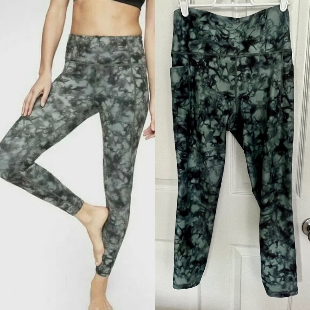 Athleta Gray-Black Tie-Dye Leggings